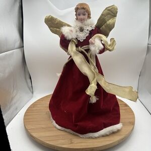 Vintage 17" Victorian Christmas Tree Angel Topper Gold  Wings  Velvet‎ Cape